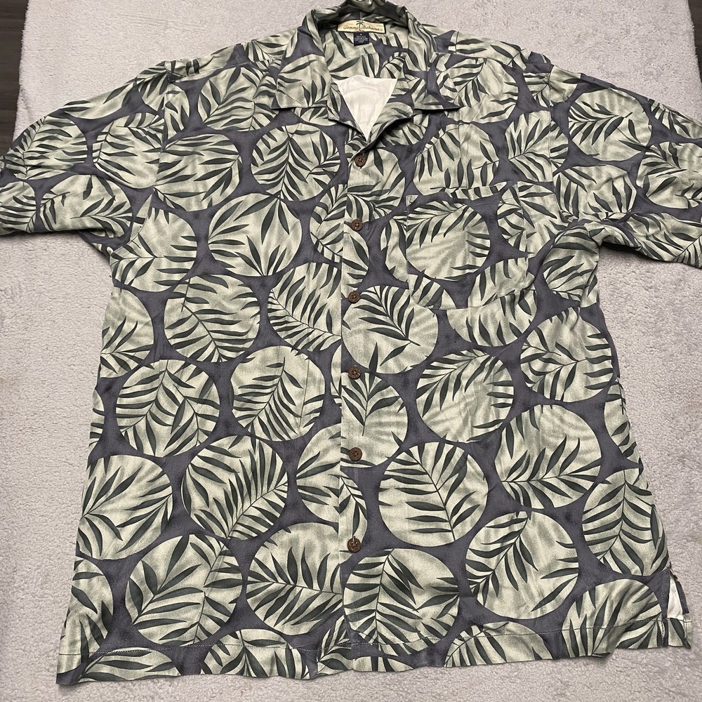 Tommy Bahama Silk Shirt Mens Medium Hawaiian Camp Shirt Loop Collar - Picture 1 of 6
